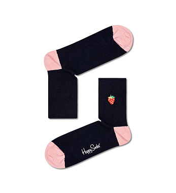 1 Pair Ribbed Embroidery Strawberry 1/2 Crew Sock