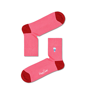 1 Pair Ribbed Embroidery Milkshake 1/2 Crew Sock